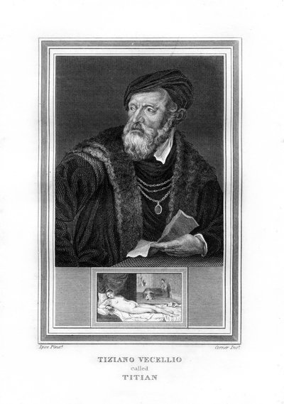 Tiziano Vecelli Titian、イタリアのハイルネサンスの画家、1825年。 作： John Corner