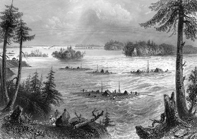 カナダのオタワ川とセントローレンス川の合流点、1842年。 作： John Cousen