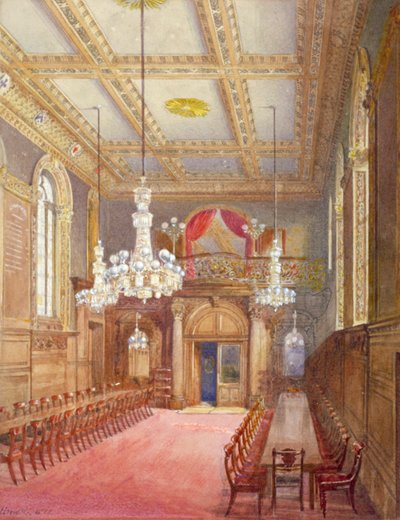ロンドン、アッパー テムズ ストリート、ヴィントナーズ ホールの内部、1888 年。 作： John Crowther