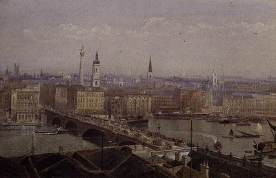 モニュメントが見えるロンドンブリッジ 作： John Crowther