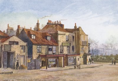 失われたロンドンローレンス・ストリート、チェルシー、南東角（カラーリトグラフ） 作： John Crowther
