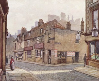 失われたロンドンバーモンジー、スノーフィールズの古い家々（カラーリトグラフ） 作： John Crowther