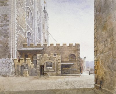 1883年、ロンドンのステップニーにあるロンドン塔、ホワイトタワーの下にあるオードナンス・オフィス 作： John Crowther