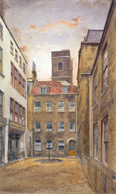 聖マタイ教会の塔、ロンドンのファウンテン コートから見たフライデー ストリート、1882 年 作： John Crowther