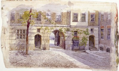 ステイプル インの入り口からの眺め、ロンドン、1882 年 作： John Crowther
