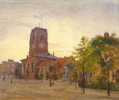 チェルシーのオールセインツ教会の眺め、ロンドン、1880年 作： John Crowther