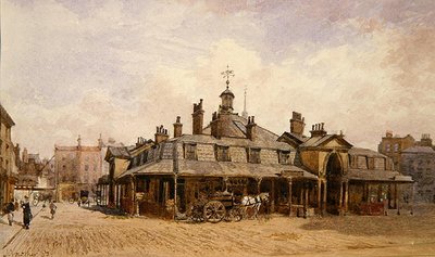 オックスフォード・マーケットの眺め、セント・メリルボーン、1880年頃（水彩・紙） 作： John Crowther