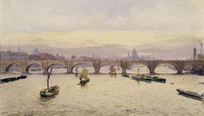 ハンガーフォード橋からのウォータールー橋の眺め、1888 作： John Crowther