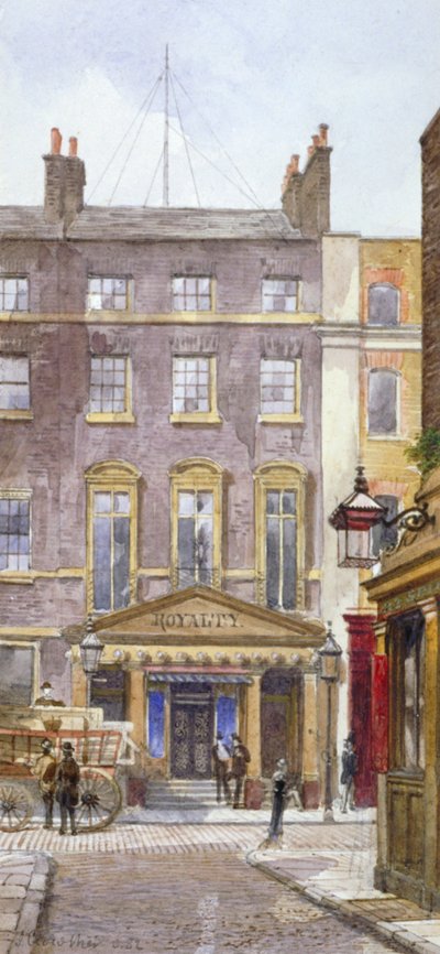 1882年、ロンドン、ウェストミンスター、ディーン・ストリートにあるニュー・ロイヤルティ・シアターの眺め 作： John Crowther