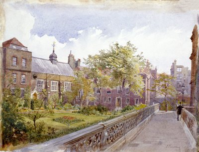 1882年、ロンドンのステープルインと庭園の眺め 作： John Crowther