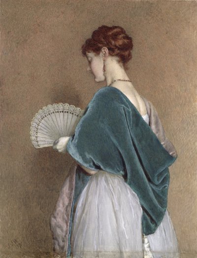 ファンを持つ女性、1871年（紙に鉛筆とトイレ） 作： John Dawson Watson