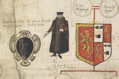 ジョン・ディーの子孫の系図ロールの詳細…チューダー家の主権者との親族関係を示す 作： John Dee
