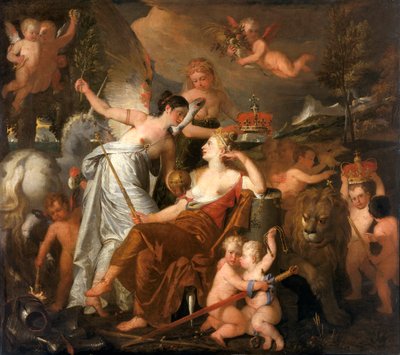 「ヨーロッパに反映されたイギリスの栄光を戴冠する平和を擬人化した故王女」、1819年 作： John Downman
