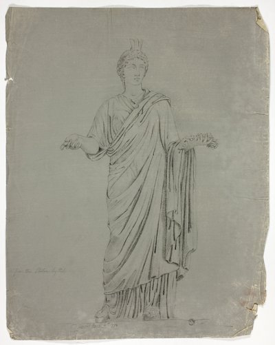 両腕を広げた立ち女神のアンティーク像 作： John Downman