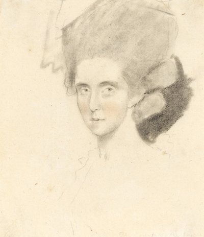 ストラスモア伯爵夫人、1781年（紙に黒と赤のチョークが描かれた鉛筆） 作： John Downman