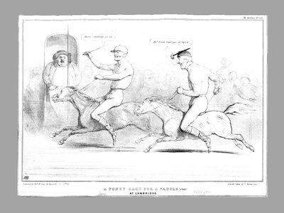 1834年、ケンブリッジでのサドルシートのポニーレース。 作： John Doyle