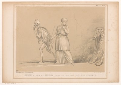 Spotprent は Richard Cobden として Jason と出会いました メデアの助けを借りて、ジェイソンはゴールデンフリースを運び去ります 