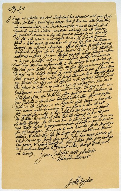 ジョンドライデンからローレンスハイドへの手紙、c1682-1683。 作： John Dryden
