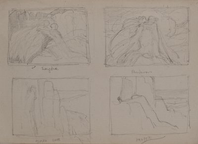 エウリュディケ」「ランデブー」「閉ざされた扉」「祈り」（鉛筆 作： John Duncan