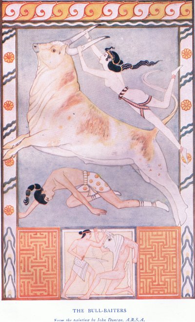 ブル・ベイターズ、クレタ神話の神話とプレヘレニックヨーロッパのパブからのイラスト。 1920年代のGresham Publishing Company Limited 作： John Duncan