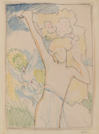無題 [女性像と鳩] (鉛筆) 作： John Duncan