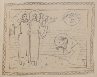無題 [跪く人物と二人の天使] (鉛筆) 作： John Duncan
