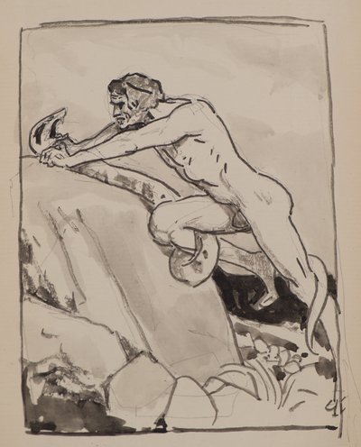 無題 [蛇と格闘する男] (水彩) 作： John Duncan