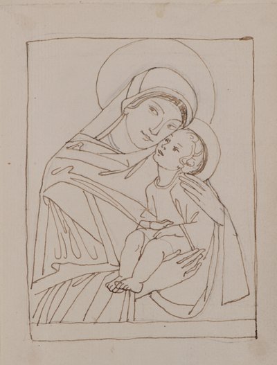 無題[処女と子]（ペンとインク） 作： John Duncan