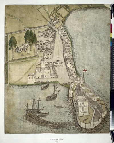 コットン MSS Augustus I ii 41 Plan of Carrickfergus (Co. Antrim) 1612 (紙にウォッシュを施したペンとインク) 作： John Dunstall