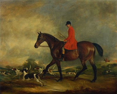 猟犬を連れてベイハンターに乗るガース船長 作： John E. Ferneley