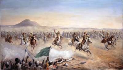 1898 年 9 月 2 日、オムドゥルマンでの第 21 ランサーズの突撃 (キャンバスに油彩) 作： John Edward Chapman Mathews