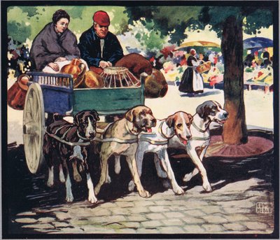 フランスの犬用カート、1919年に出版されたGladys Davidsonによる「Helpers Without Hands」のイラスト（カラーリソ） 作： John Edwin Noble