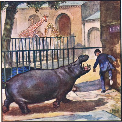 彼は必死に走った、カバは彼の後ろで吠えた（カラーリソ） 作： John Edwin Noble