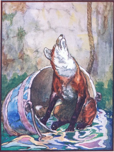 「I am Not Well and Suffer Greatly Good Aunt」、Raphael Tuck & Sons Ltd. 発行の「Animal Legends from Many Lands」の「Reynard the Fox」のイラスト（カラー リソ） 作： John Edwin Noble