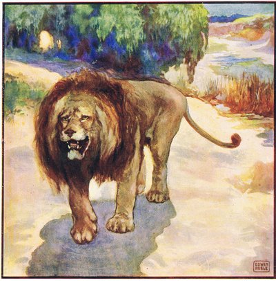 一瞬だけ、ライオンが来ることに気づいた (色のリソ) 作： John Edwin Noble