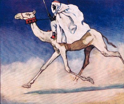 1919年に出版されたGladys Davidsonによる「Helpers Without Hands」のイラスト、ラクダに乗る（カラーリソ） 作： John Edwin Noble
