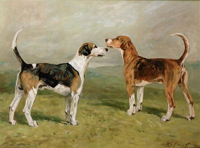 風景の中の2つの猟犬 作： John Emms