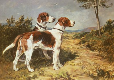 風景の中の2つの猟犬 作： John Emms
