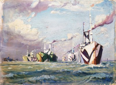 キュナード船（蒸気船）、1918年頃（油彩、厚紙） 作： John Everett