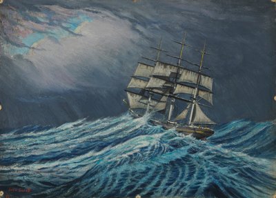 帆船 19世紀後半から20世紀半ば（油彩・カード） 作： John Everett