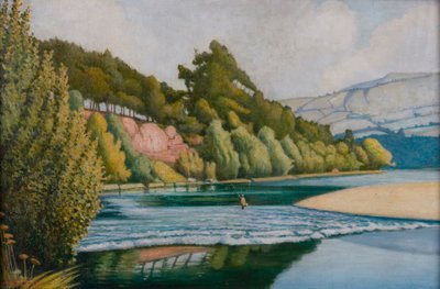 漁師との川のシーン（キャンバスに油彩） 作： John Everett