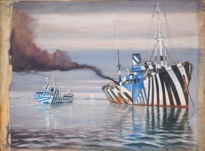 穏やかな海に停泊するS.S.レパントともう1隻の蒸気船。 作： John Everett