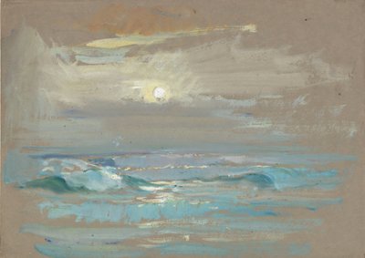 海景。穏やかな海に浮かぶ月光、19世紀後半から20世紀半ば（水彩画） 作： John Everett