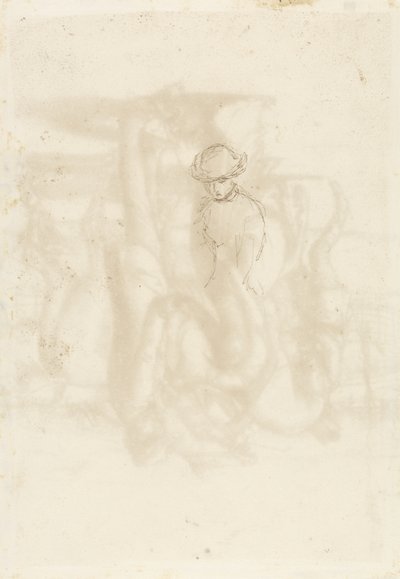 拒否、Verso：女性のスケッチ、1853年（紙にペンと茶色のインク） 作： John Everett Millais