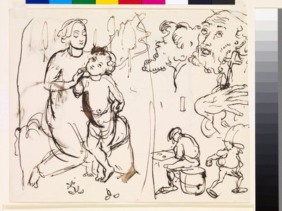 ラファエルスク後のスタイルを風刺した研究シート、1853 作： John Everett Millais