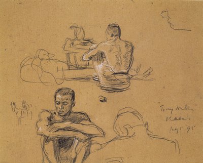 ラストトレックの研究、1895年（茶色のアーティストボード上の木炭） 作： John Everett Millais