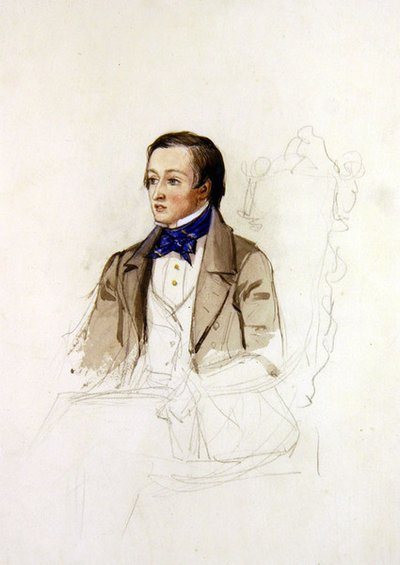 オックスフォード大学マートン・カレッジのR.スティーブンスの肖像画のための習作 1850年頃 （鉛筆・水彩・紙） 作： John Everett Millais