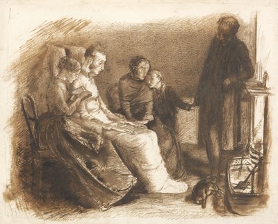 瀕死の男、1853年頃（紙にペンとブラシと茶色のインク） 作： John Everett Millais