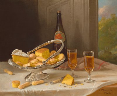 シルバーケーキバスケットのある静物 作： John F. Francis