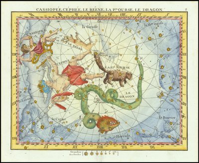 1776 - John Flamsteed - Cassiopee, Cehee, Le Renne, La Pt.Ourse, Le Dragon (カシオペア座、ケフェウス座、こぐま座、ドラコ座) 作： ジョン・フラムスティード